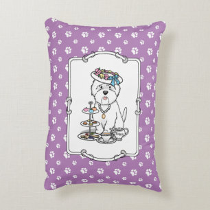 Tea Party Westie Dog West Highland White Terrier Accent Pillow