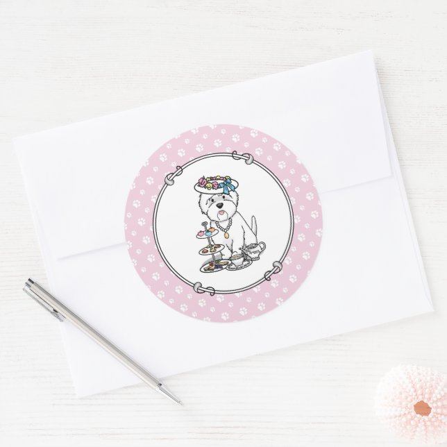 Tea Party Westie Dog West Highland White Terrier Classic Round Sticker (Envelope)