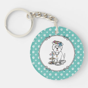 Tea Party Westie Dog West Highland White Terrier Keychain