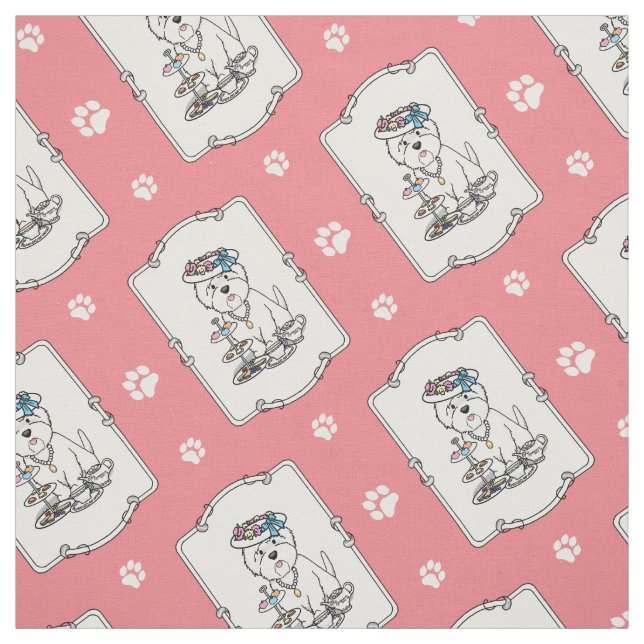 Tea Party Westie - West Highland White Terrier Fabric (Swatch)