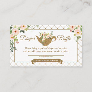 Tea Party White Blush Floral Diaper Raffle Ticket Enclosure Card