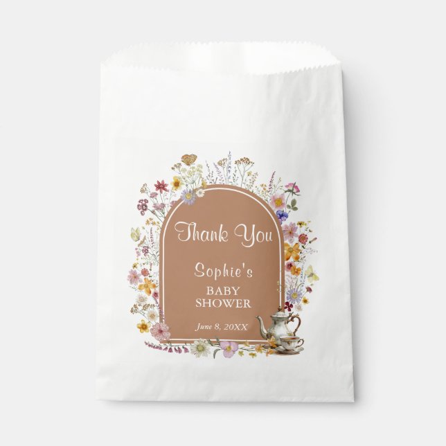 Tea Party Wildflower Baby In Bloom Baby Shower Favour Bag (Front)