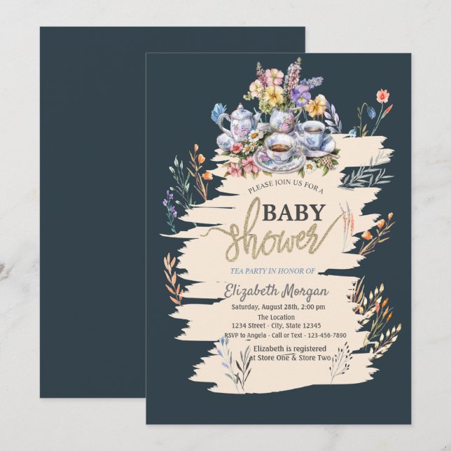Tea Party Wildflower Meadow Baby Shower Invitation (Front/Back)