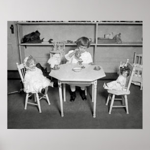 Tea Party with Dolls, 1923. Vintage Photo Poster