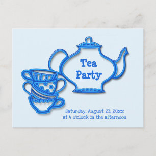 Tea Party with Kettle and Cups Invitation Postcard