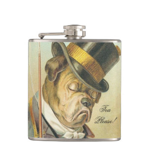 "Tea Please!" Elegant Vintage Dog Bulldog Hip Flask