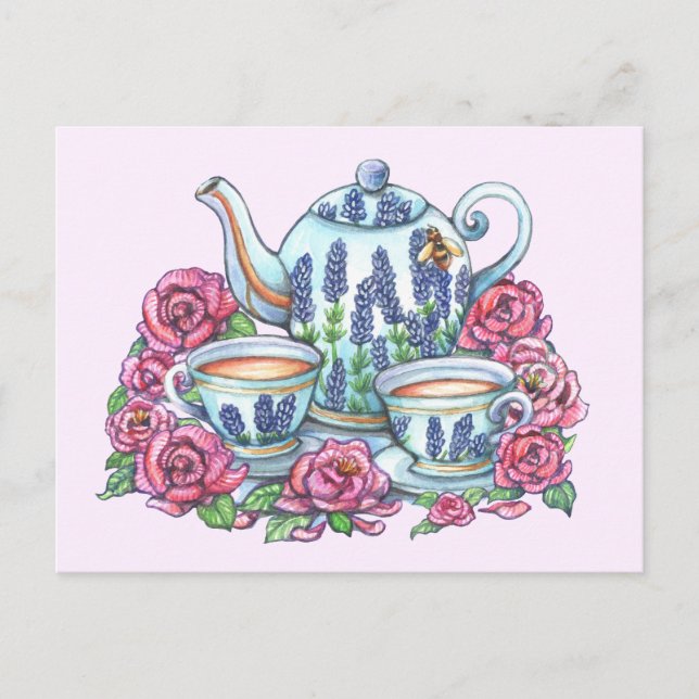 Tea Pot and Roses Postcard (Front)