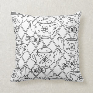 Tea Pot Doodle Throw Pillow