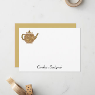 Tea Pot & Gold Chestnut Leaves Card