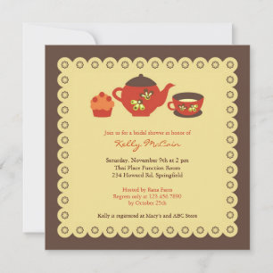 Tea Pot Party Bridal Shower Flat Invitation