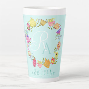  Tea Pots and Cups Monogram Pastel Blue  Mug