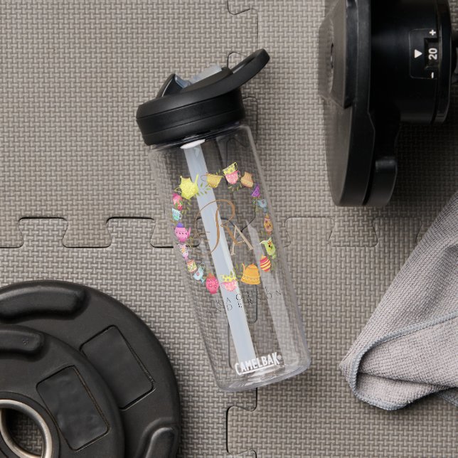  Tea Pots and Cups Monogram Pastel Blue  Mug Water Bottle (Gym)