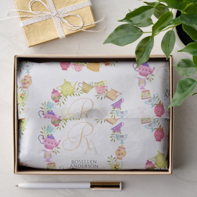 Tea Pots and Cups Monogram Tissue Paper (Gift)
