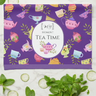Tea Pots and Cups Purple Kitchen Towel