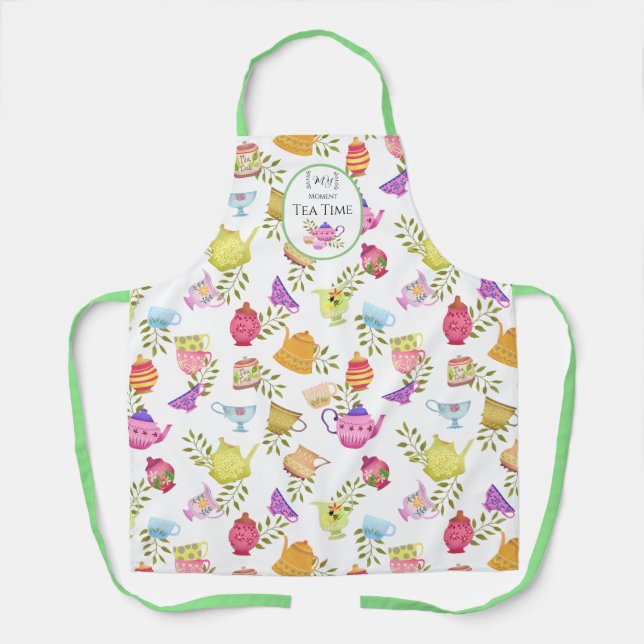 Tea Pots and Cups White All-Over Print Apron (Front)