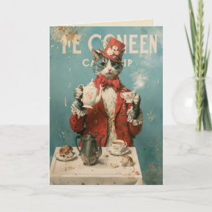 Tea Queen Cat in Vintage Victorian Style Card