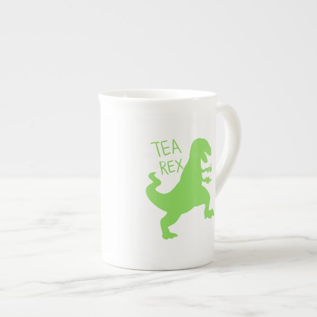Tea rex - Choose background colour Bone China Mug (Front Right)