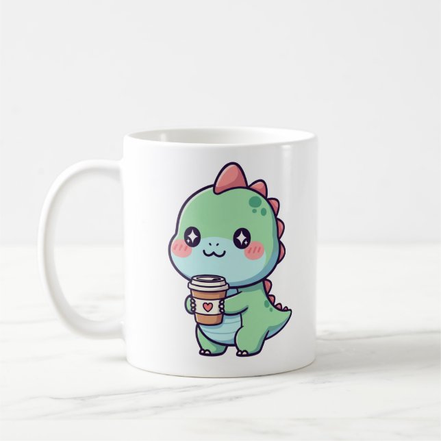 Tea-Rex – Cute Dinosaur with Coffee Mug (Left)