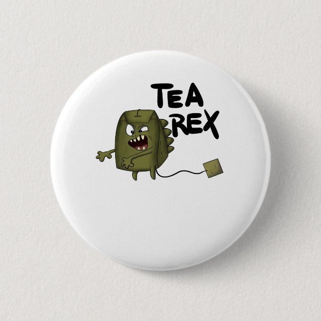 tea rex, funny dinosaur 2 inch round button (Front)