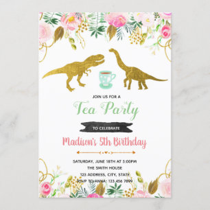 Tea rex party girl invitation