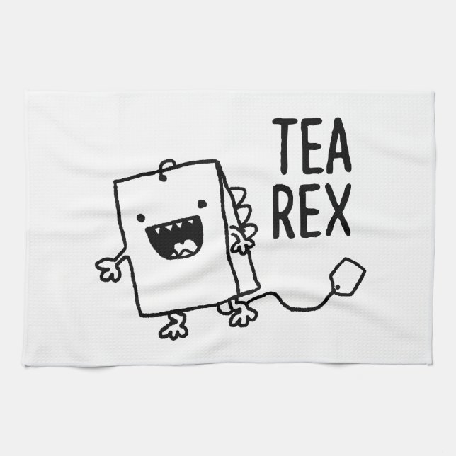 Tea Rex Tea Bag Funny Pun Cartoon Kitchen Towel (Horizontal)