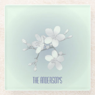 Tea Room Sign Elegant Hand Drawn Flowered Teacups Glass Coaster