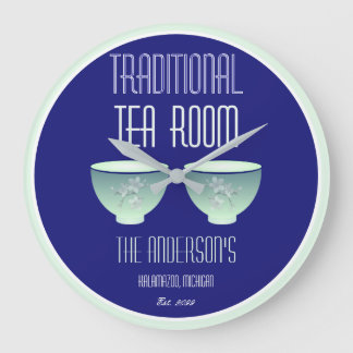 Tea Room Sign Elegant Hand Drawn Flowered Teacups Large Clock