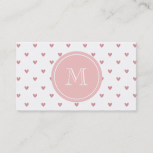 Tea Rose Pink Glitter Hearts with Monogram Business Card