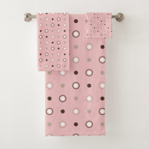 tea rose (red), brown and white dots bath towel set
