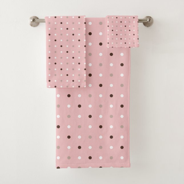 tea rose (red), mauve and mauve dots bath towel set (Insitu)