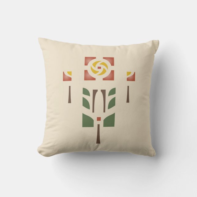 'Tea Rose' Stencil Design Throw Pillow (Front)