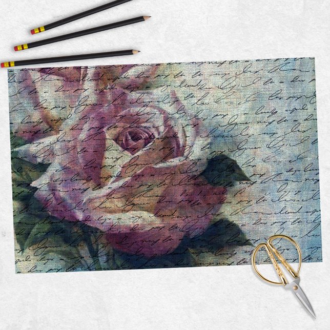 Tea Rose Vintage Handwriting Ephemera Decoupage  Tissue Paper (Creator Uploaded)