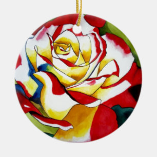 Tea Rose watercolor original art Flower Ceramic Ornament