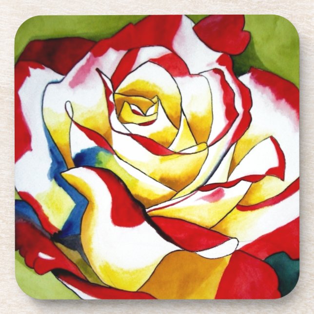Tea Rose watercolor original art Flower Coaster (Front)