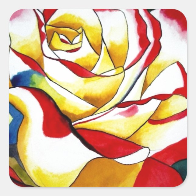 Tea Rose watercolor original art Flower Square Sticker (Front)
