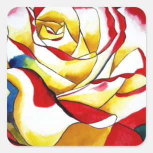 Tea Rose watercolor original art Flower Square Sticker