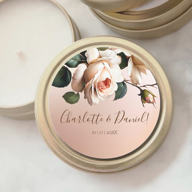 Tea Rose Wedding Classic Round Sticker (Creator Uploaded)