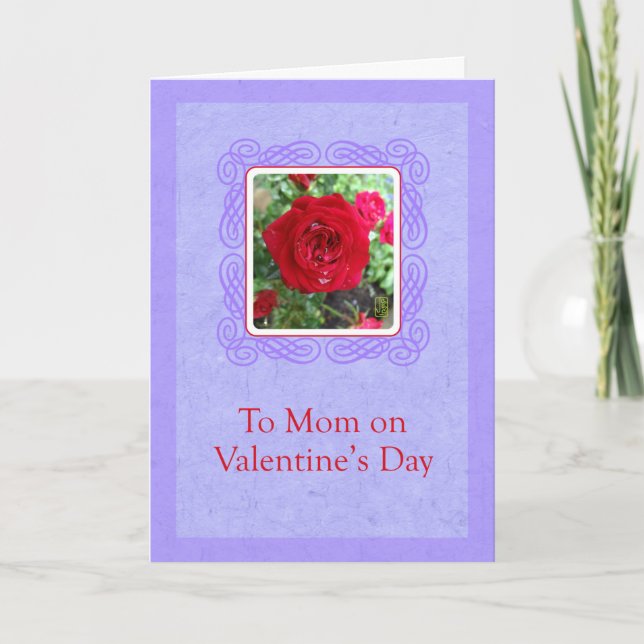 Tea Roses on Lavender Mom Valentine Card (Front)