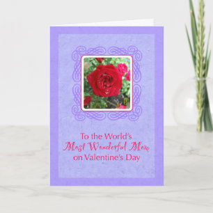 Tea Roses on Lavender Wonderful Mom Valentine Card