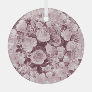 Tea Roses: Watercolor Bouquet Pattern. Glass Ornament