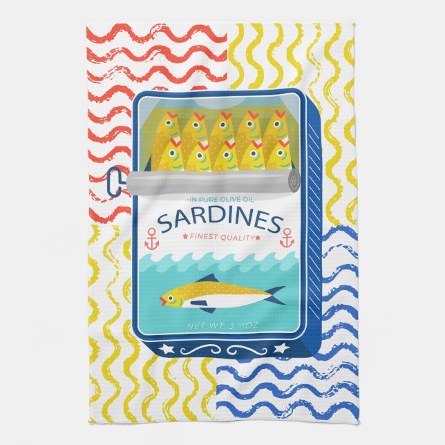 Tea Serviette Eclectique Sardines Design (Vertical)