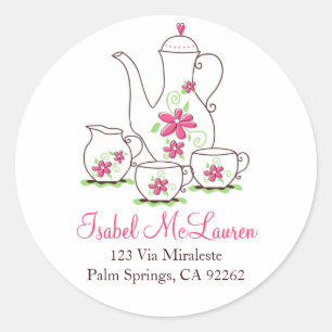 Tea Set Étiquettes de adresse de fleurs roses