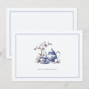 Tea Set Orchid Blue Hampton Toile Wedding Couple Card