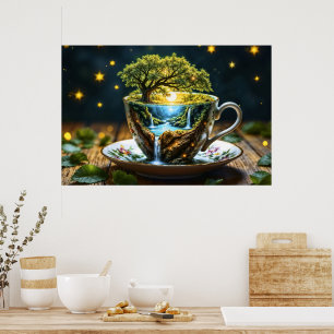 Tea set surreal waterfall kitchen decor art