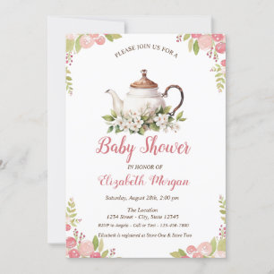 Tea Set Watercolor Roses Invitation