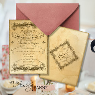 Tea Stained Vintage 90th Birthday Celebration Invitation