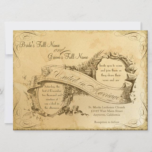 Tea Stained Vintage Wedding 1 - Invitation Invite (Front)