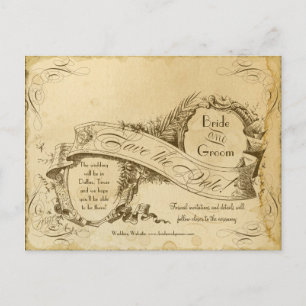 Tea Stained Vintage Wedding 1 - Save the Dates Announcement Postcard