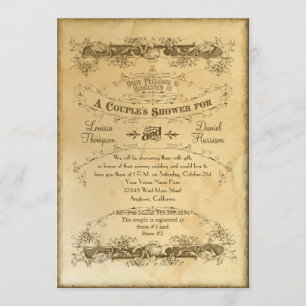Tea Stained Vintage Wedding 2 - Couples Shower Invitation