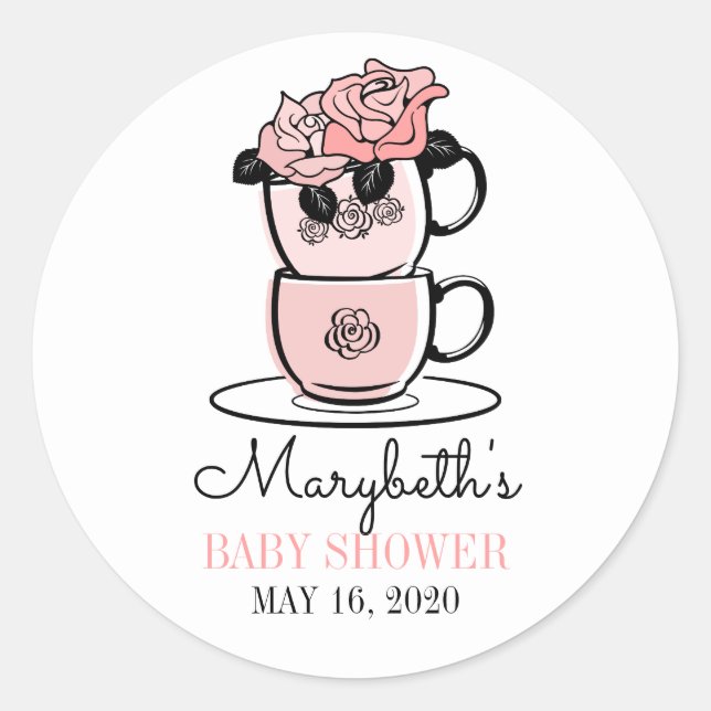 Tea Teacup & Fleurs Baby shower Favoriser Sticker (Devant)